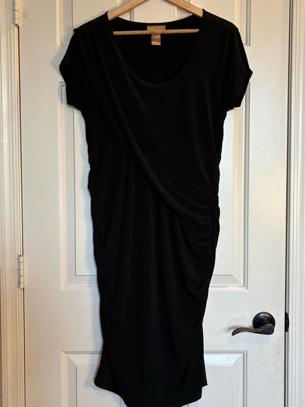 Miss Tina Black Ruched Side Midi Dress